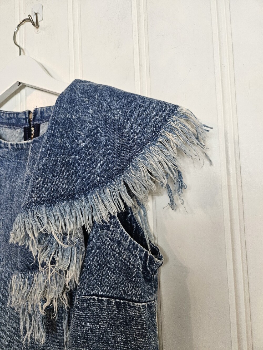 Zara Trafaluc Denim Crop Top M Y2K Boho Coquette Ruffle Zip Back Grunge - Picture 4 of 10